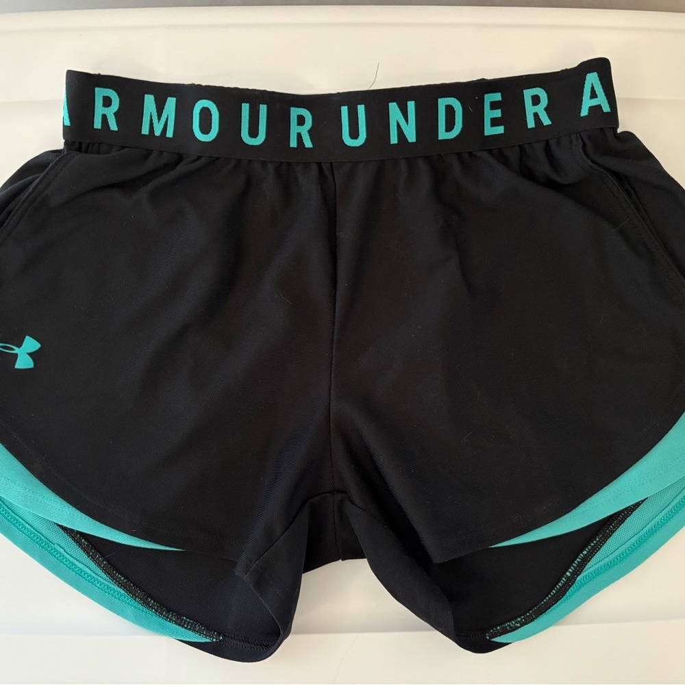Under Armour Women's Black and Teal Shorts
